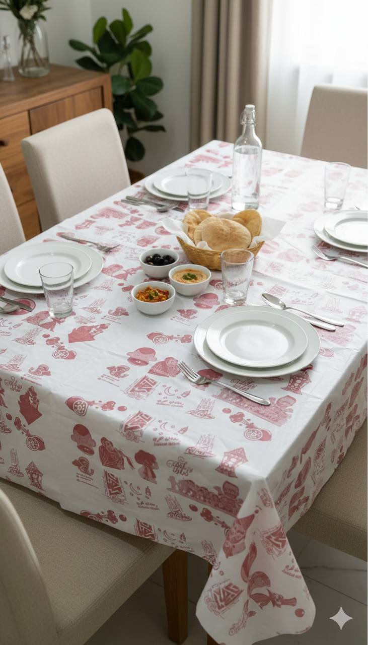 مفرش سفره بلاستيك – رسومات رمضانية (110 × 110 سم) 25 قطعة - Image 4