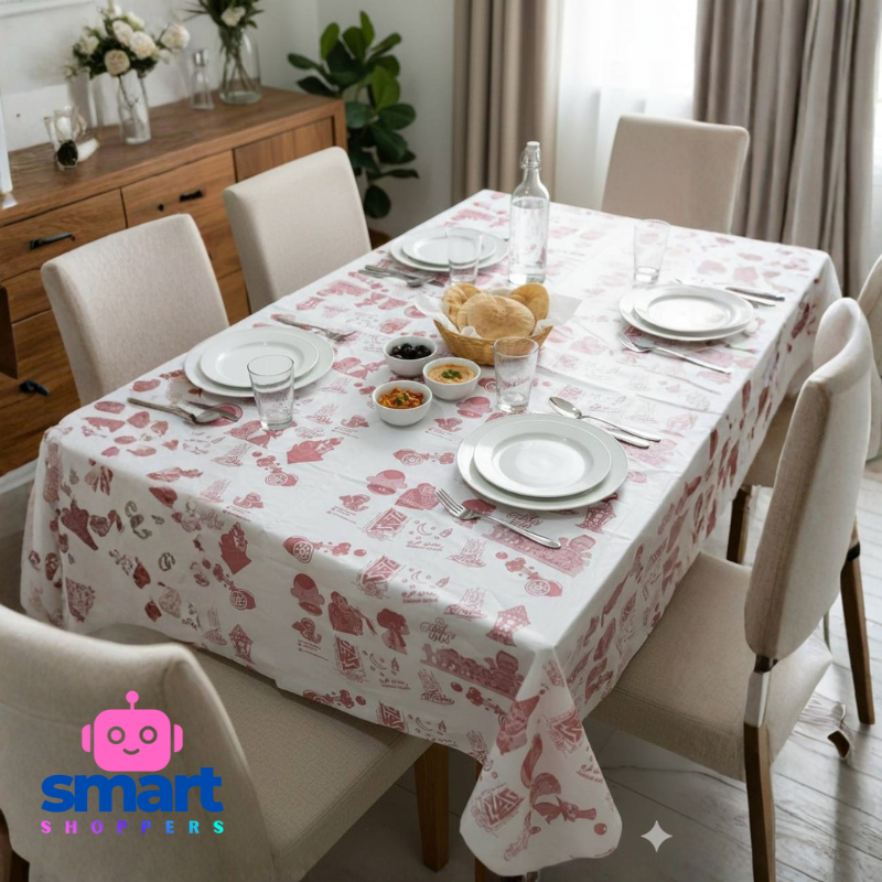 مفرش سفره بلاستيك – رسومات رمضانية (110 × 110 سم) 25 قطعة