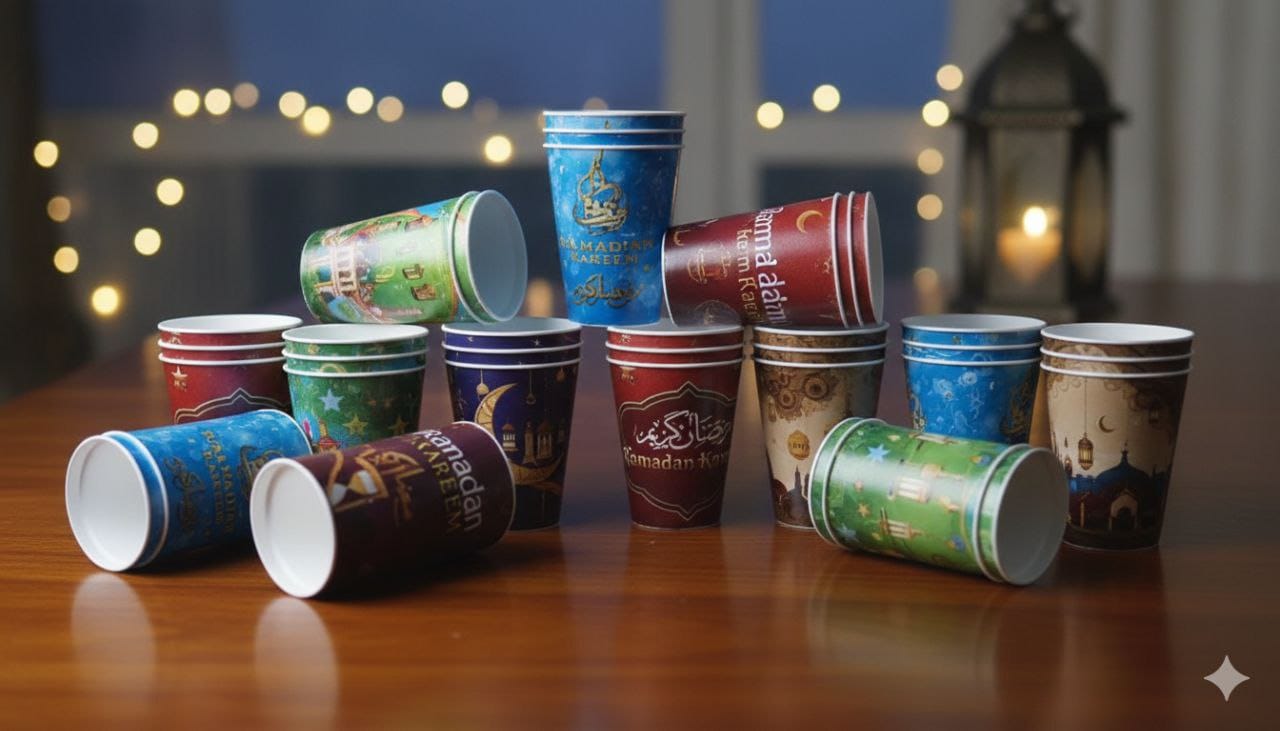 طقم أكواب بلاستيك خيامي رمضاني (3 قطع) - جودة عالية