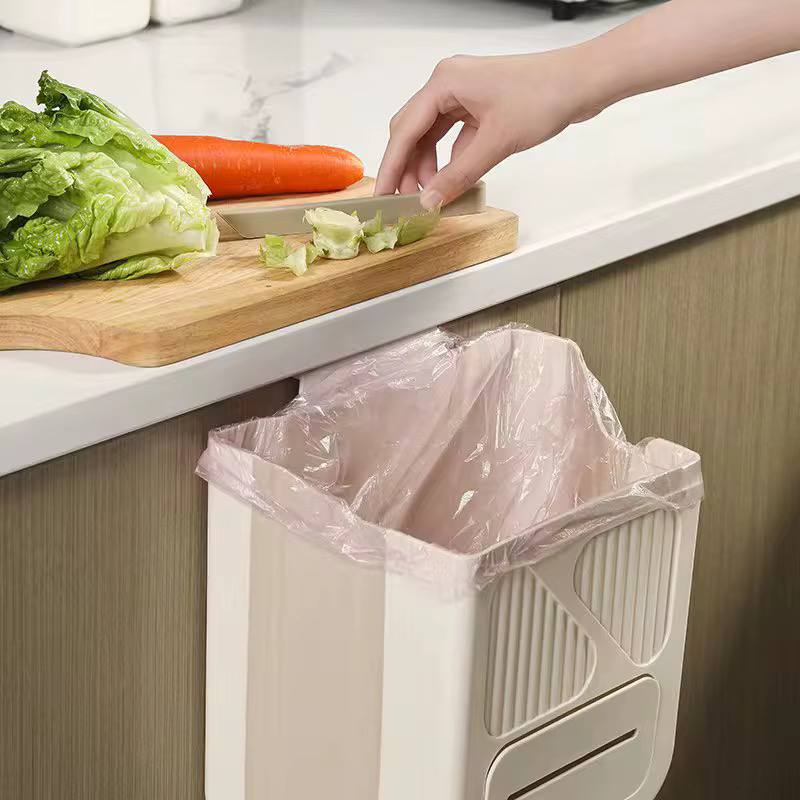 باسكت ضلفة مطبخ قابل للطي من السيليكون والبلاستيك لتوفير المساحة وسهولة التخزين.