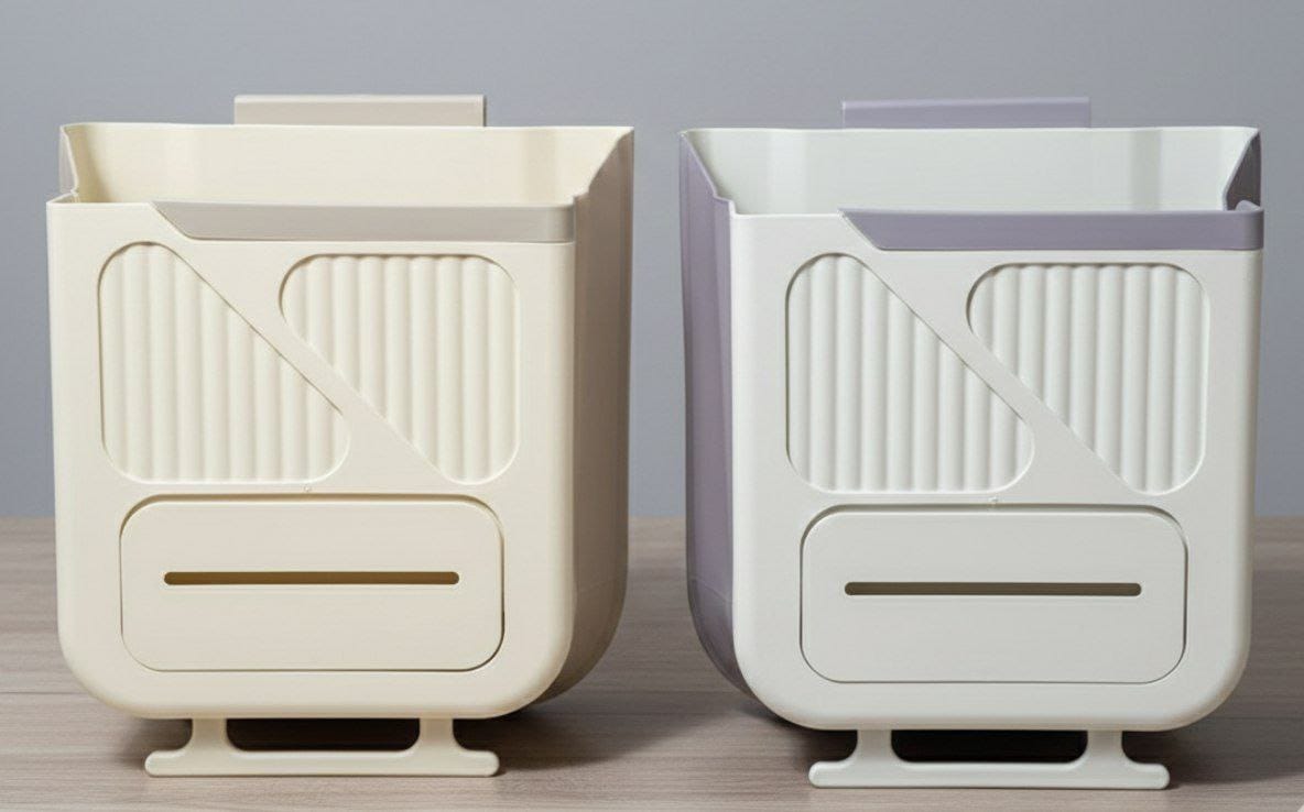 باسكت ضلفة مطبخ قابل للطي من السيليكون والبلاستيك لتوفير المساحة وسهولة التخزين.