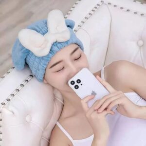 بونيه فوطة لتجفيف الشعر بفيونكة رقيقة ومقاس كبير لامتصاص المياه بسرعة فائقة