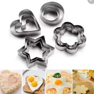 طقم قطاعات معدنية استانلس ستيل 12 قطعة بأشكال مختلفة لتقطيع الفواكه والبسكويت وتجهيز اللانش بوكس